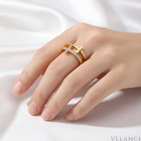 Open Ring Giulia - 18K Gold-Plated Rhinestone Cross Velanci