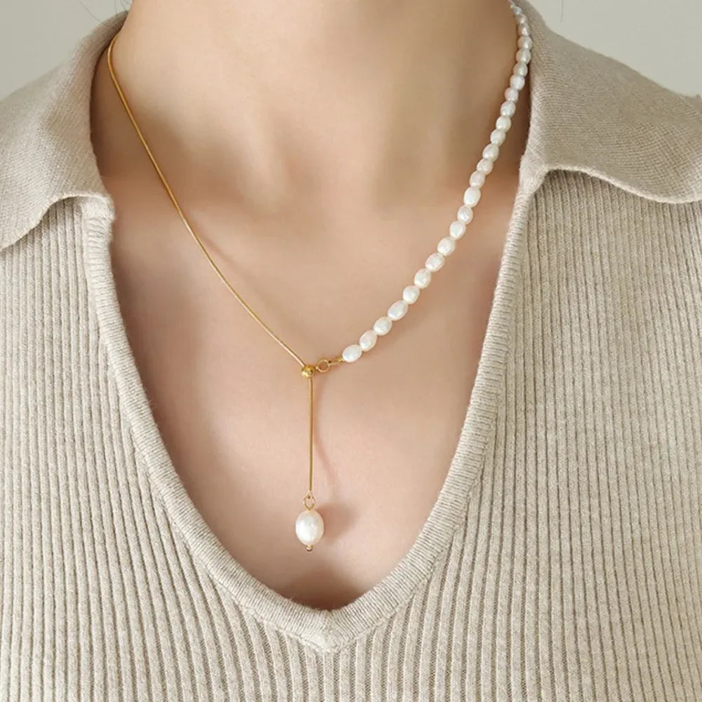 18K Gold-Plated Freshwater Pearl Necklace - Adjustable Velanci