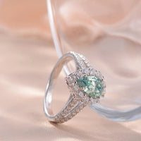 Ring Elena Teal Moissanite Halo - 1 Carat SterlingSilver Women's Ring Velanci