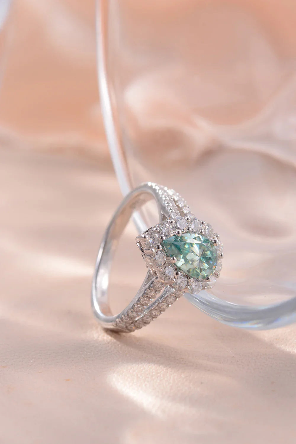 Ring Elena Teal Moissanite Halo - 1 Carat SterlingSilver Women's Ring Velanci