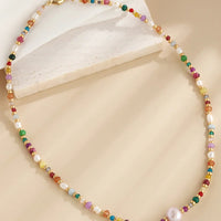 Coastal Bead Necklace - Multicolor Beads, Pearls, Crystals Velanci