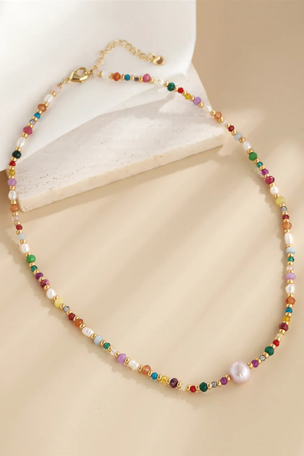 Coastal Bead Necklace - Multicolor Beads, Pearls, Crystals Velanci