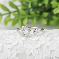 Platinum-Plated Zircon Heart Ring Giulia - Open Heart Velanci