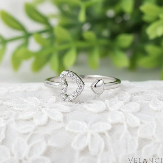 Platinum-Plated Zircon Heart Ring Giulia - Open Heart Velanci