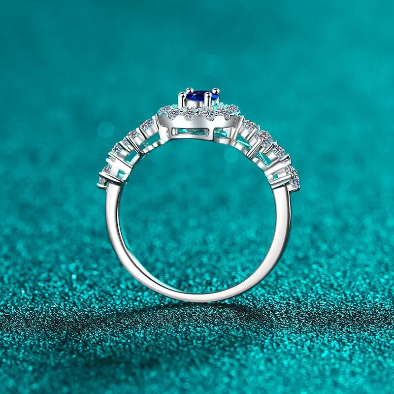 Sterling Silver Moissanite Ring Isabella - Halo Sparkle Women's Ring Velanci