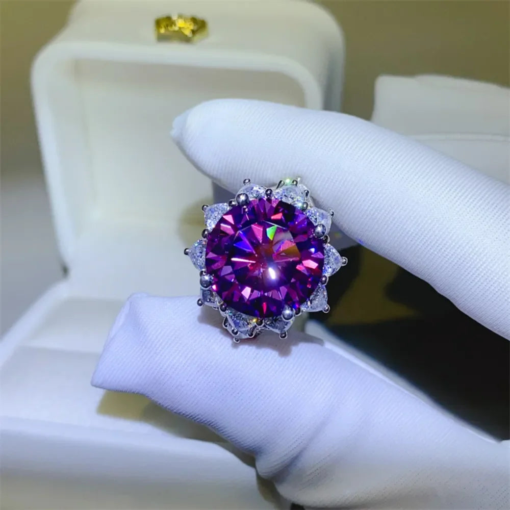 Ring Francesca - 10 Carat Moissanite Flower Halo Silver Women's Ring Velanci