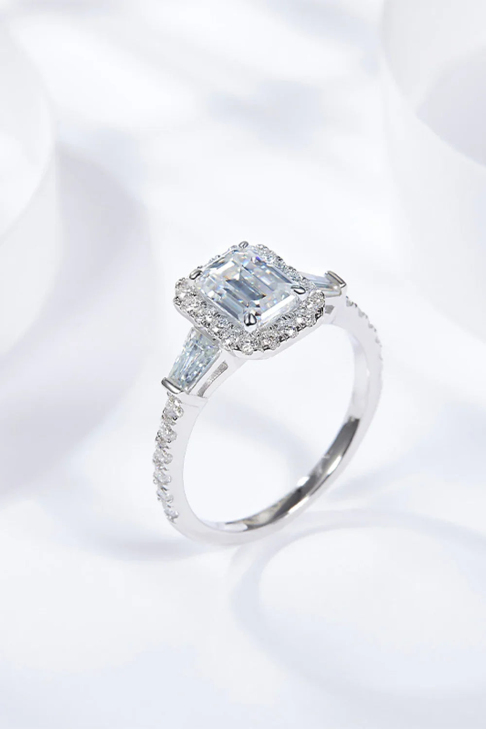 1 Carat Moissanite Geometric Ring Francesca - Emerald Halo Women's Ring Velanci