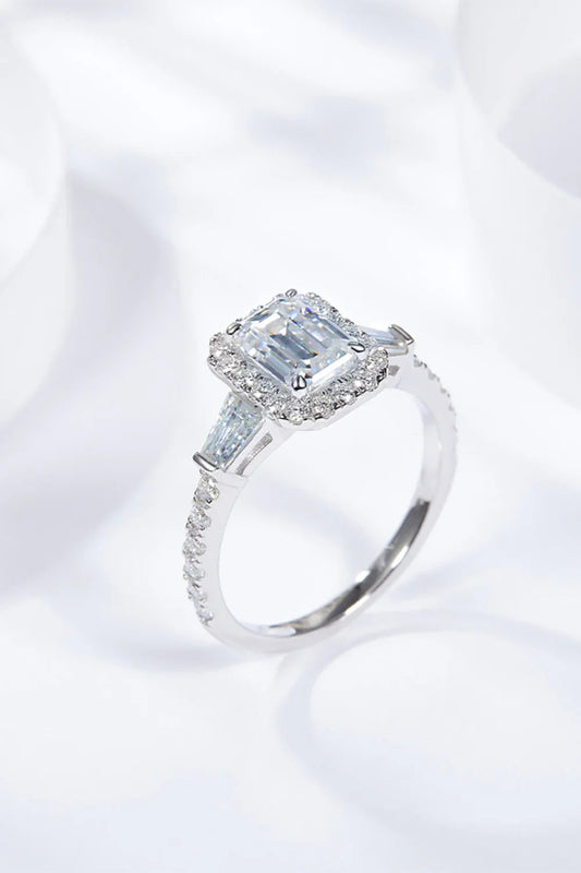 1 Carat Moissanite Geometric Ring Francesca - Emerald Halo Women's Ring Velanci