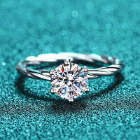 Ring Alessandra - 1 Carat Moissanite Sterling Silver Twist Women's Ring Velanci
