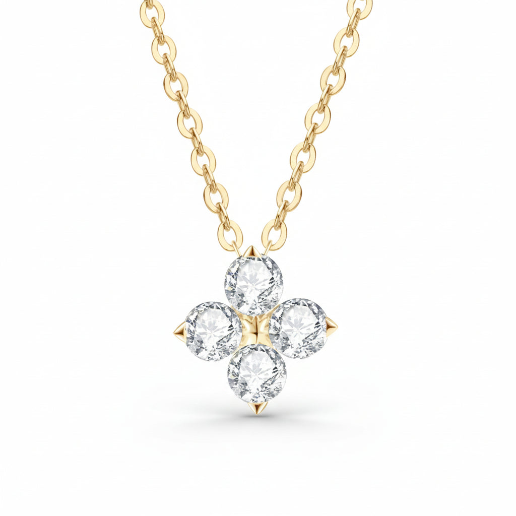 Moissanite Four Leaf Clover Necklace - Slim Sterling Silver Velanci