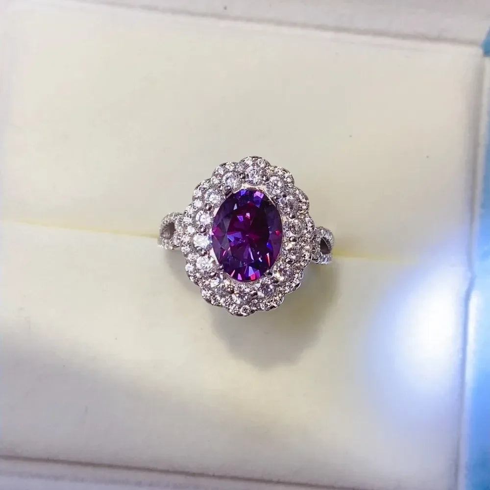 Moissanite Ring Giovanna - Halo 2ct Sterling Silver Women's Ring Velanci