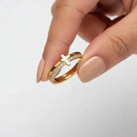 Sterling Cross Ring Giulia - Zircon Accent Minimalist Band Velanci