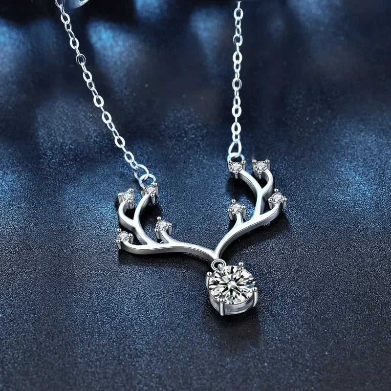 Moissanite Deer Antler Necklace - Sterling Silver Shine Velanci