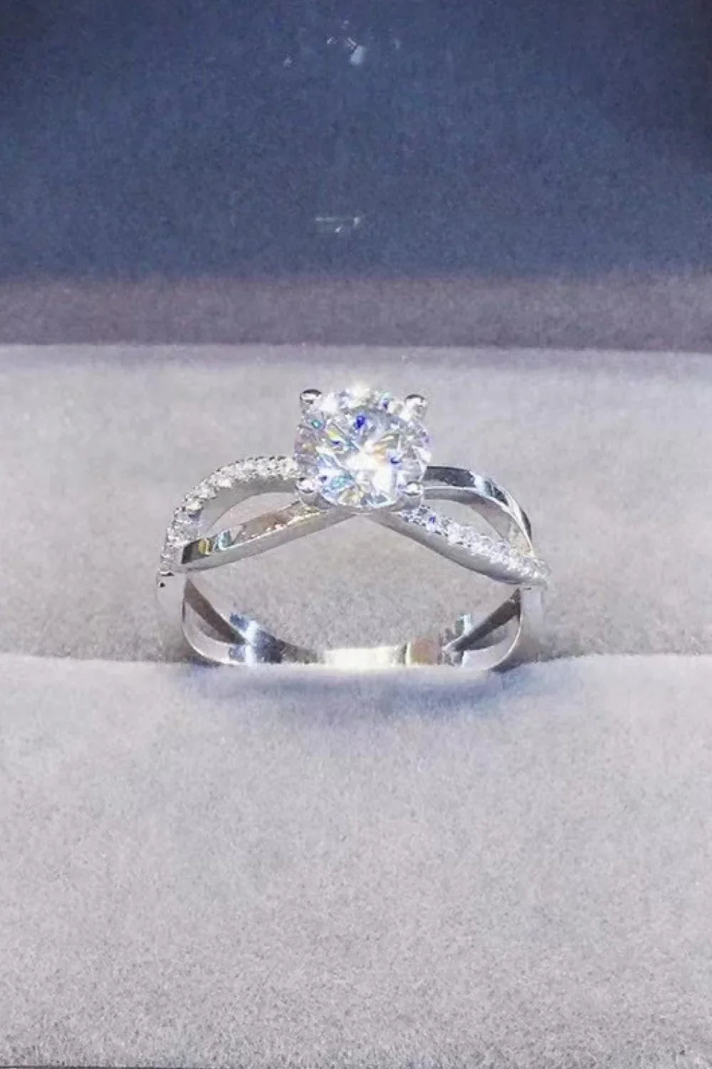 Sterling Silver 2Ct Moissanite Crisscross Ring Lina - Gleam Women's Ring Velanci