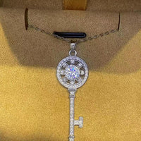 Key Pendant Necklace - 1 Carat Moissanite Platinum-Plated Velanci