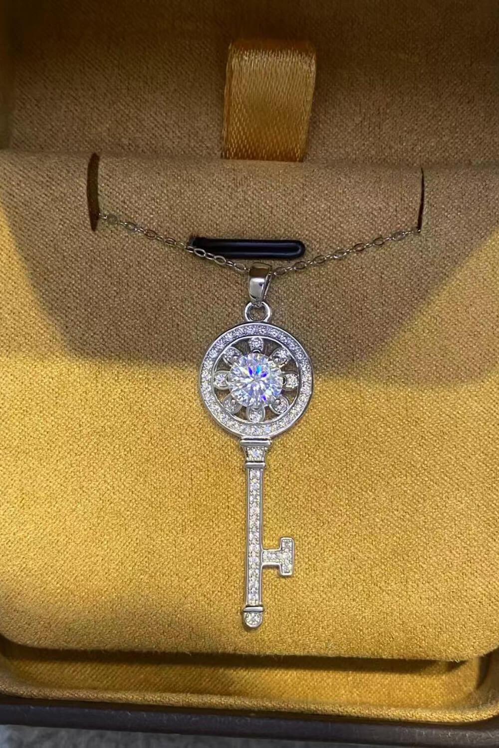 Key Pendant Necklace - 1 Carat Moissanite Platinum-Plated Velanci