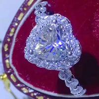 Platinum-Plated Moissanite Heart Ring Giulia - 1Ct Halo Women's Ring Velanci