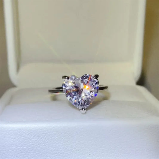 Ring Valentina - 5 Carat Heart Moissanite Sterling Silver Women's Ring Velanci
