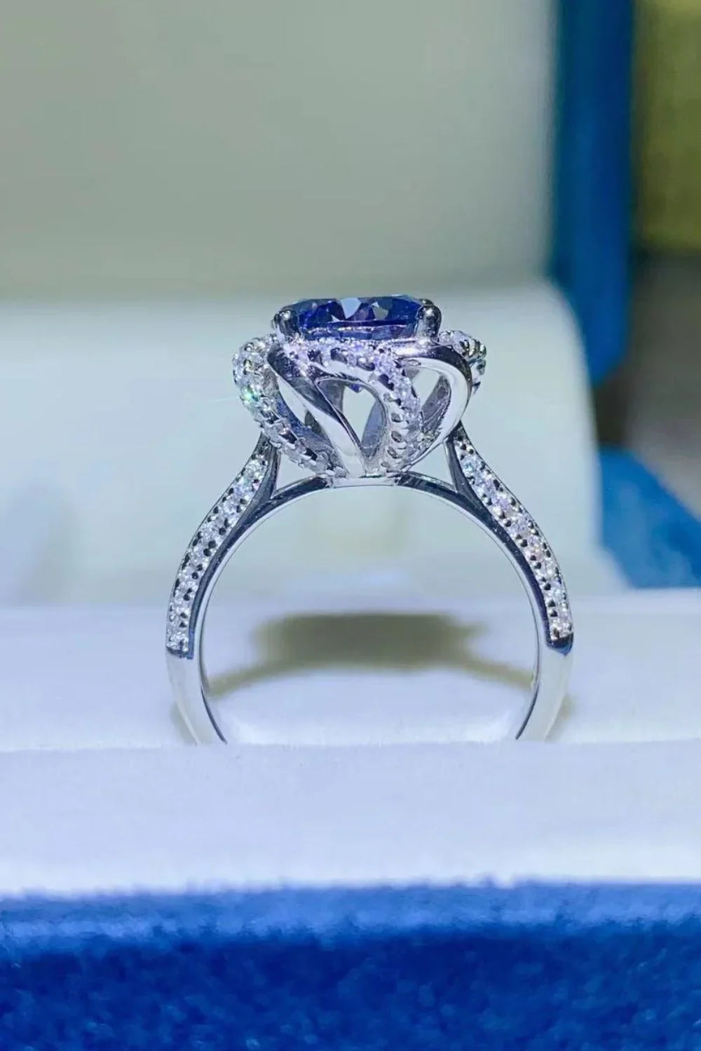 Ring Giulia - 2 Carat Cobalt Blue Moissanite SterlingSilver Women's Ring Velanci