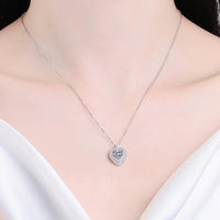 Sterling Silver 1ct Moissanite Heart Pendant Necklace - Halo Velanci