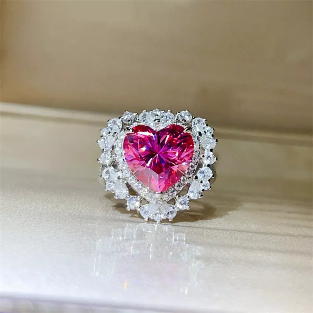 Ring Isabella - 5 Carat Moissanite Heart Glow Silver Women's Ring Velanci