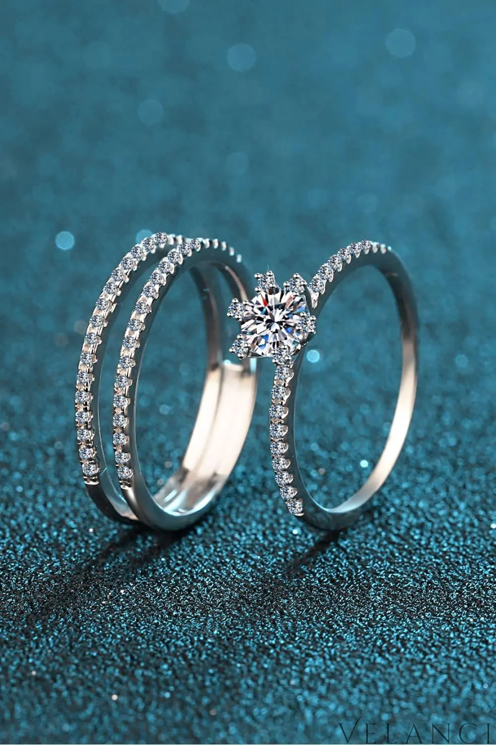 Moissanite Sterling Silver Ring Set Giovanna - Coastal Shine Women's Ring Velanci