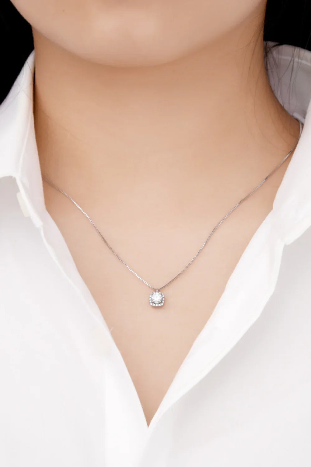 Platinum-Plated Moissanite Necklace - Coastal Minimalist Velanci