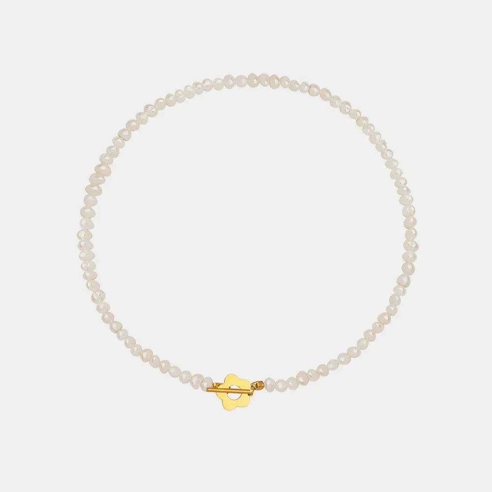 Gold Plated Titanium Pearl Necklace - Freshwater Pearl Velanci
