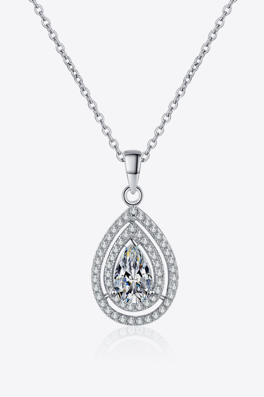 Moissanite Teardrop Pendant Necklace - Sterling Silver Velanci