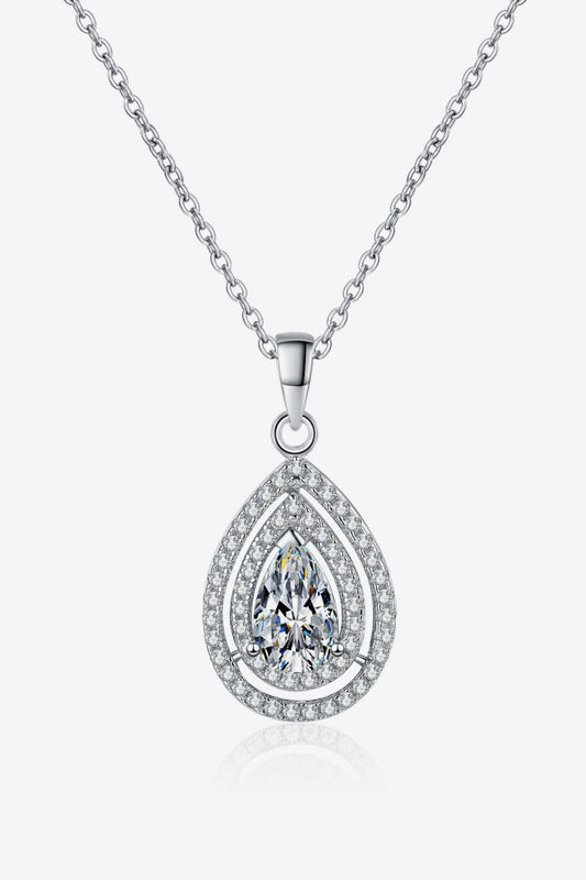 Moissanite Teardrop Pendant Necklace - Sterling Silver Velanci