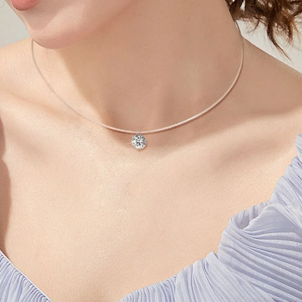 1 Carat Round Cut Moissanite Necklace - Sterling Silver Velanci