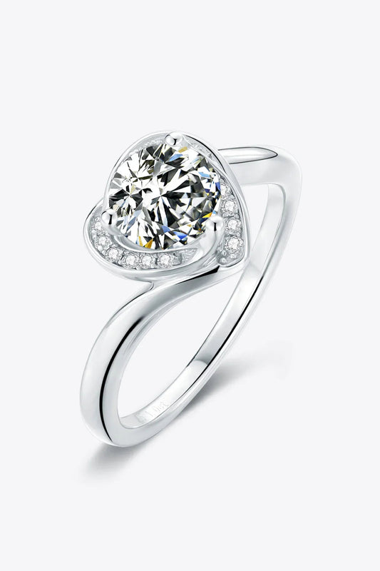 Ring Giulia - 1 Carat Moissanite Heart Sterling Silver Women's Ring Velanci