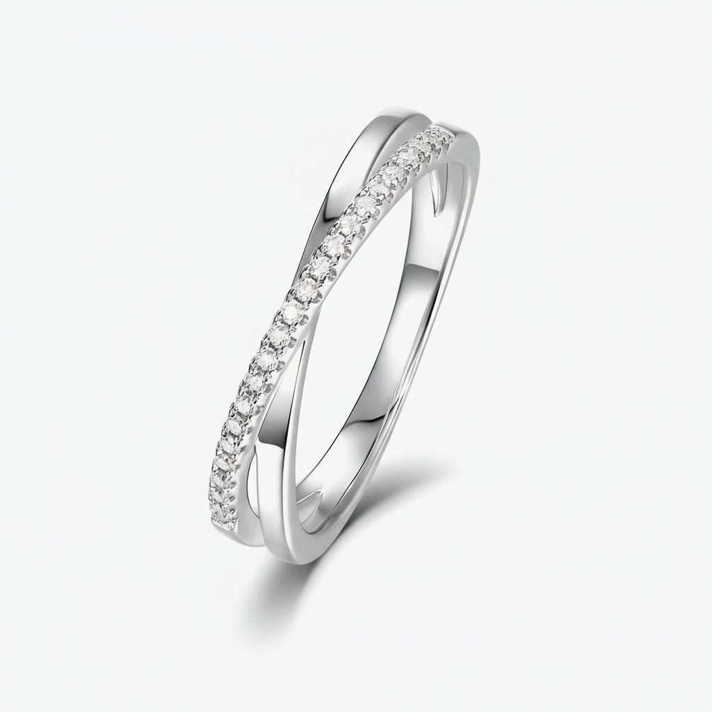 Moissanite Crisscross Sterling Silver Ring Isabella - Shine Women's Ring Velanci
