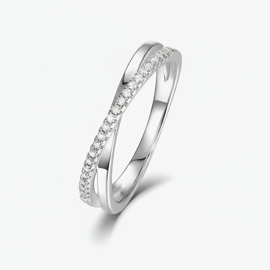 Moissanite Crisscross Sterling Silver Ring Isabella - Shine Women's Ring Velanci