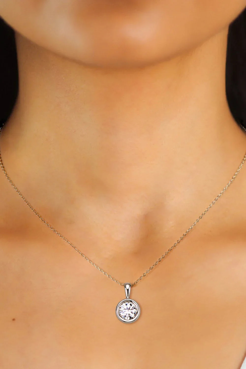 Moissanite Necklace - 2 Carat Bezel Sterling Silver Chain Velanci