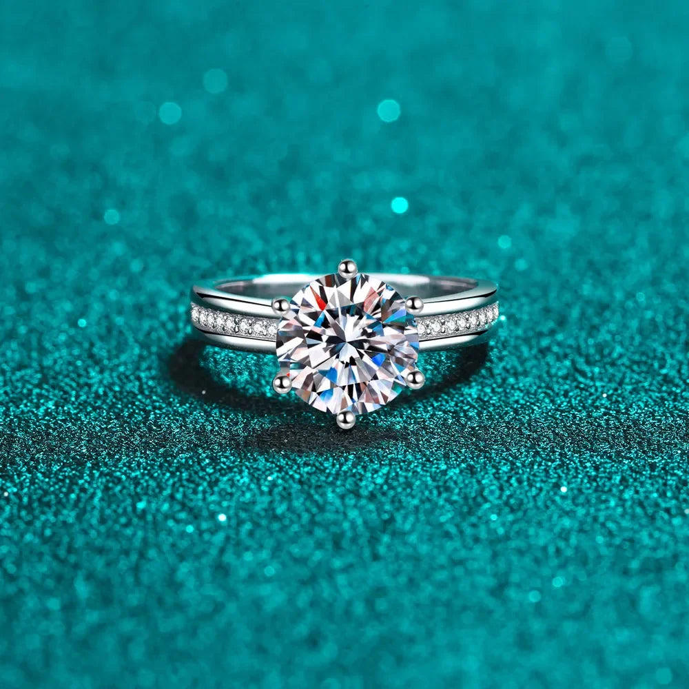 Ring Francesca - 3 Carat Round Moissanite Sterling Silver Women's Ring Velanci