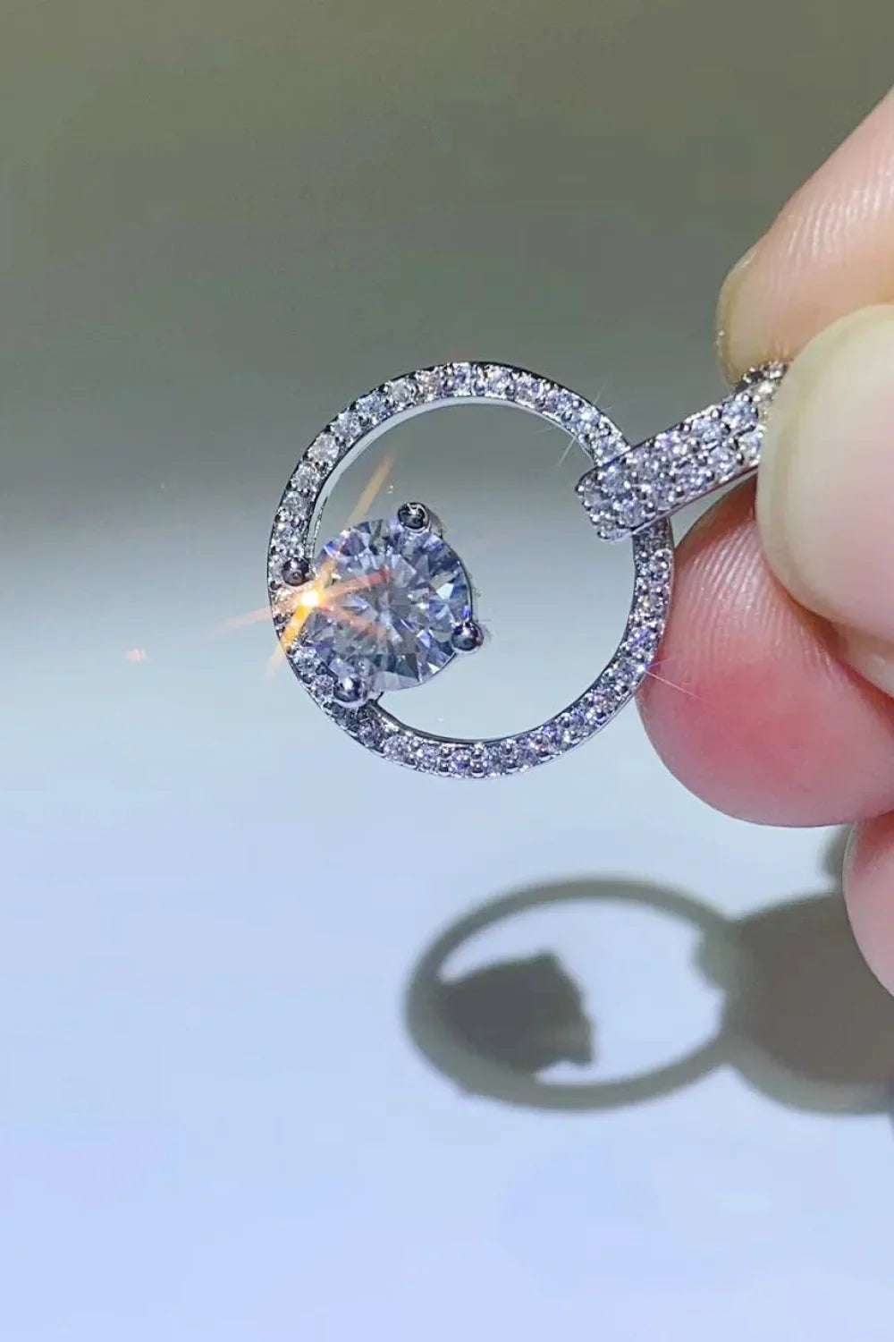 Moissanite Circle Pendant Necklace - 1 Carat Halo Design Velanci