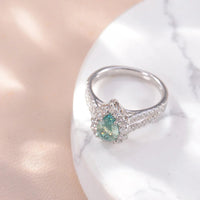 Ring Elena Teal Moissanite Halo - 1 Carat SterlingSilver Women's Ring Velanci