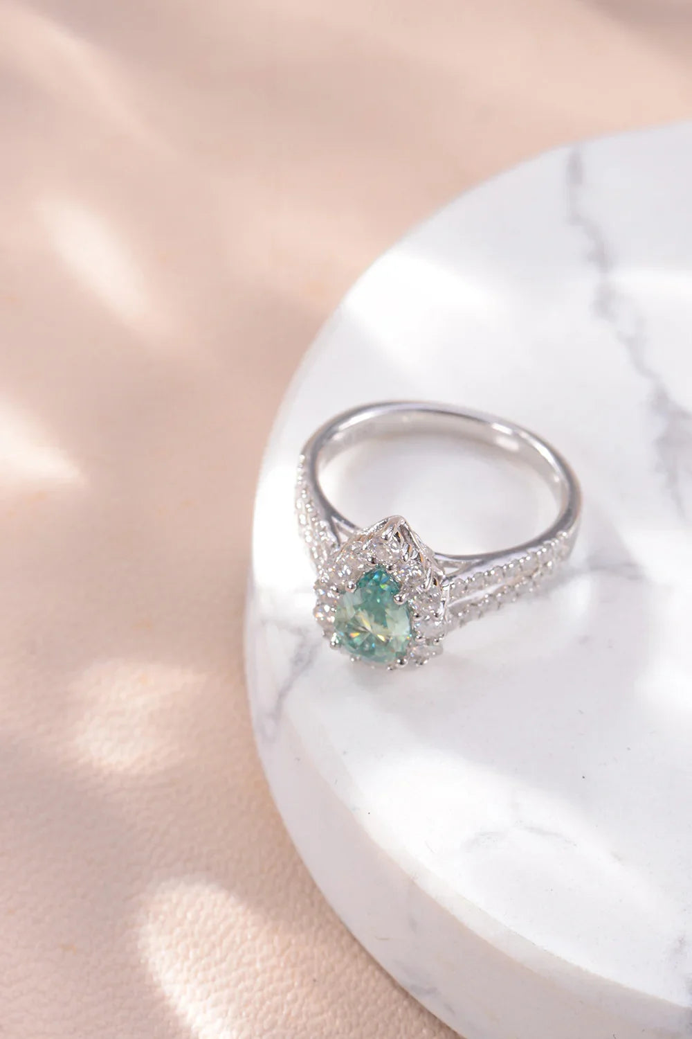 Ring Elena Teal Moissanite Halo - 1 Carat SterlingSilver Women's Ring Velanci