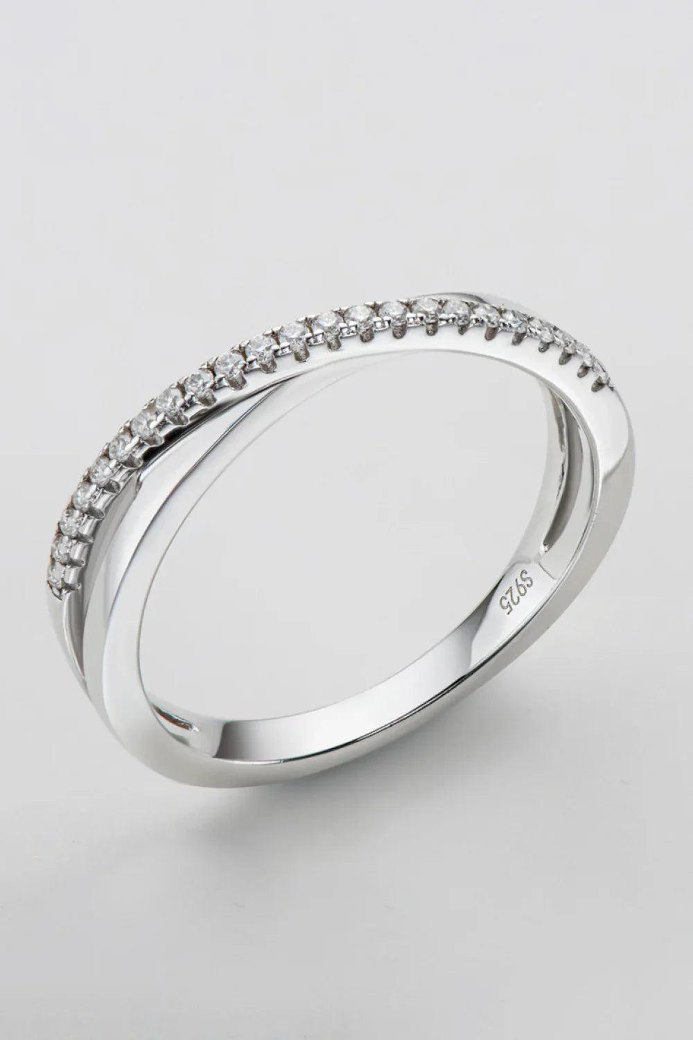 Sterling Silver Ring Giulia - Crisscross Moissanite Sparkle Women's Ring Velanci