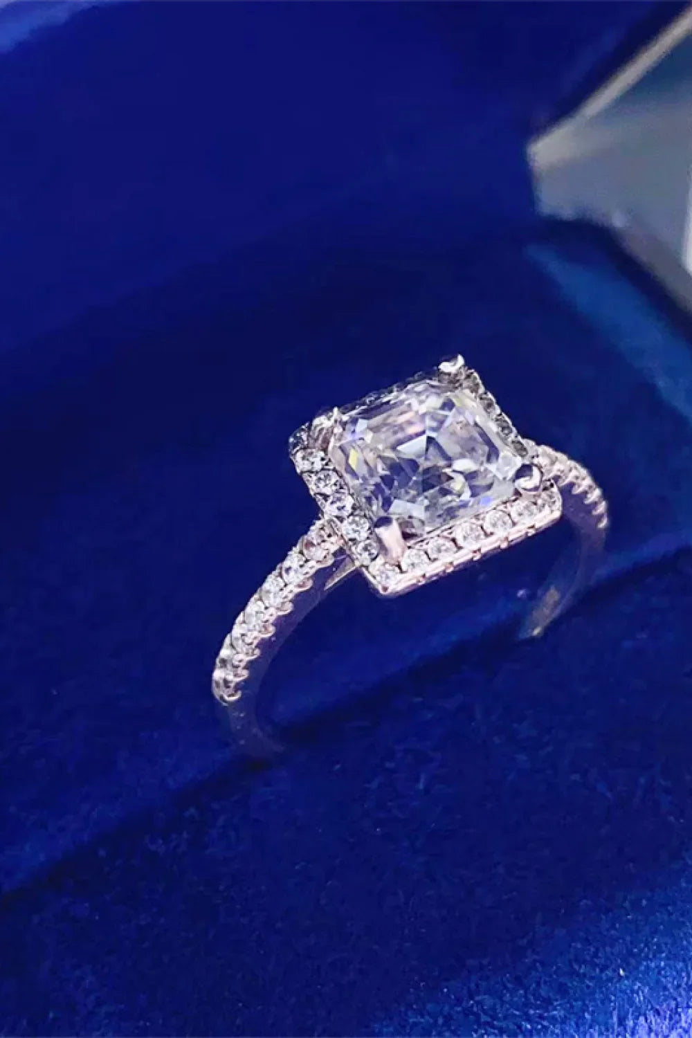 Moissanite Ring Ariella - 2ct Emerald Halo Sterling Silver Women's Ring Velanci