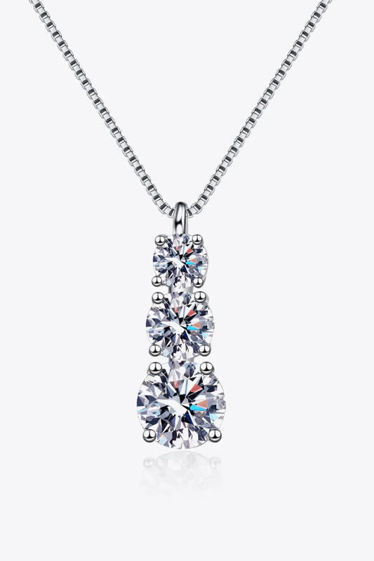 Moissanite Triple-Pendant Necklace - Three-Stone Sparkle Velanci