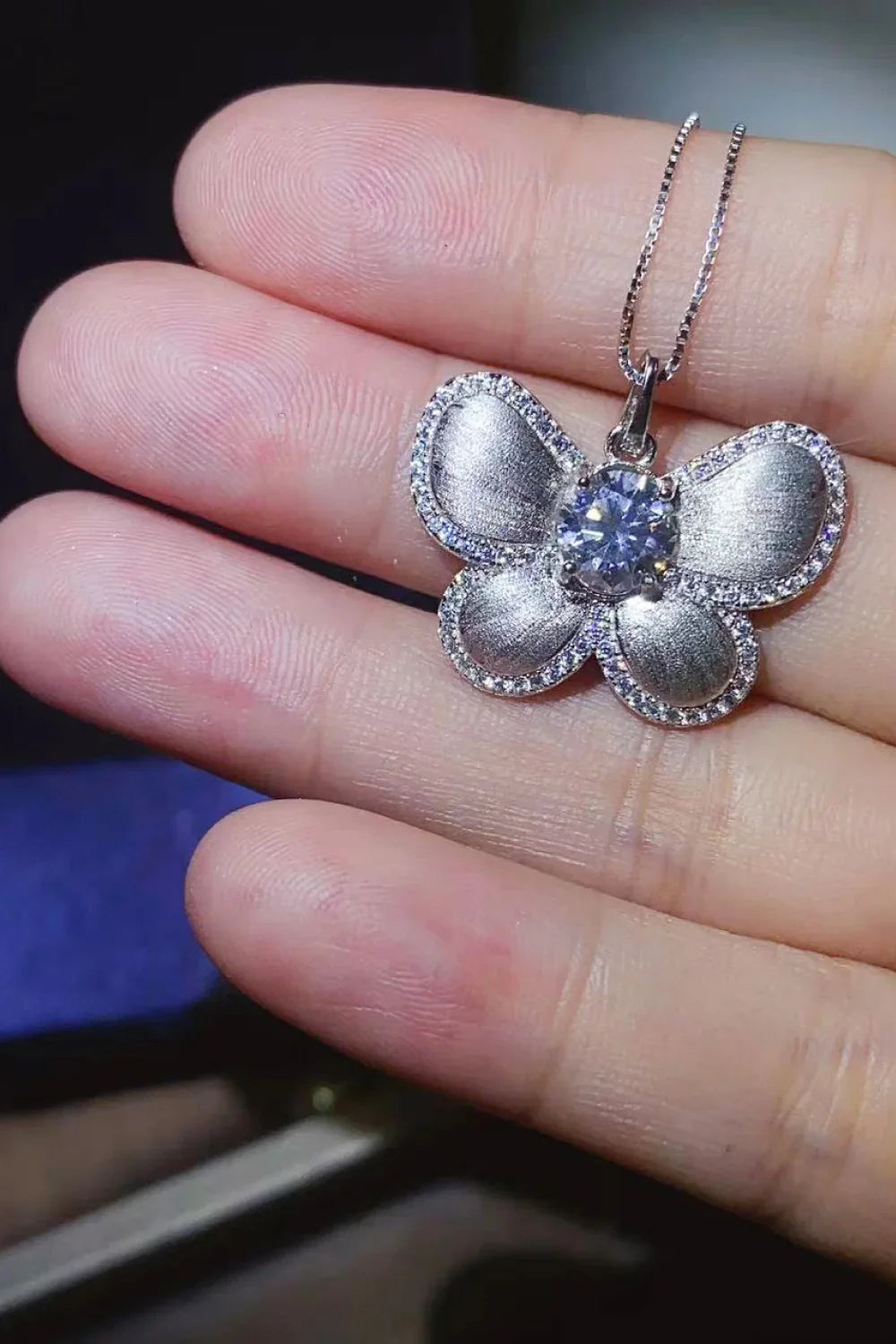Moissanite Butterfly Pendant Necklace - 1 Carat Moissanite Velanci
