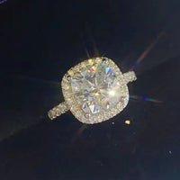 3ct Moissanite Sterling Silver Square Ring Isabella - Halo Women's Ring Velanci