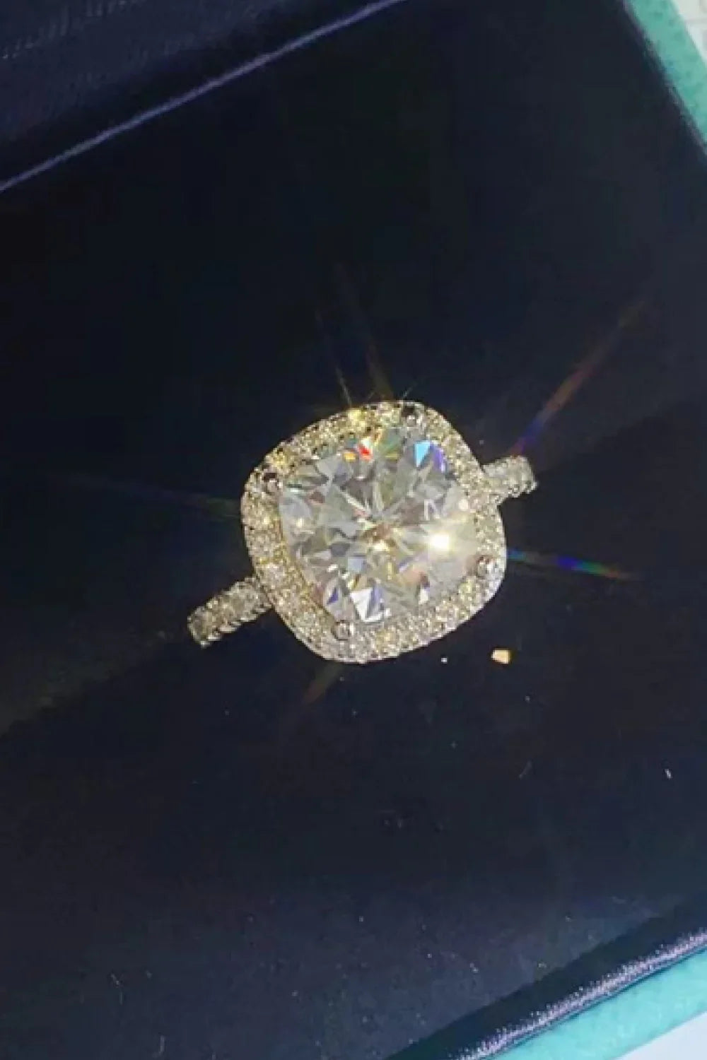 3ct Moissanite Sterling Silver Square Ring Isabella - Halo Women's Ring Velanci
