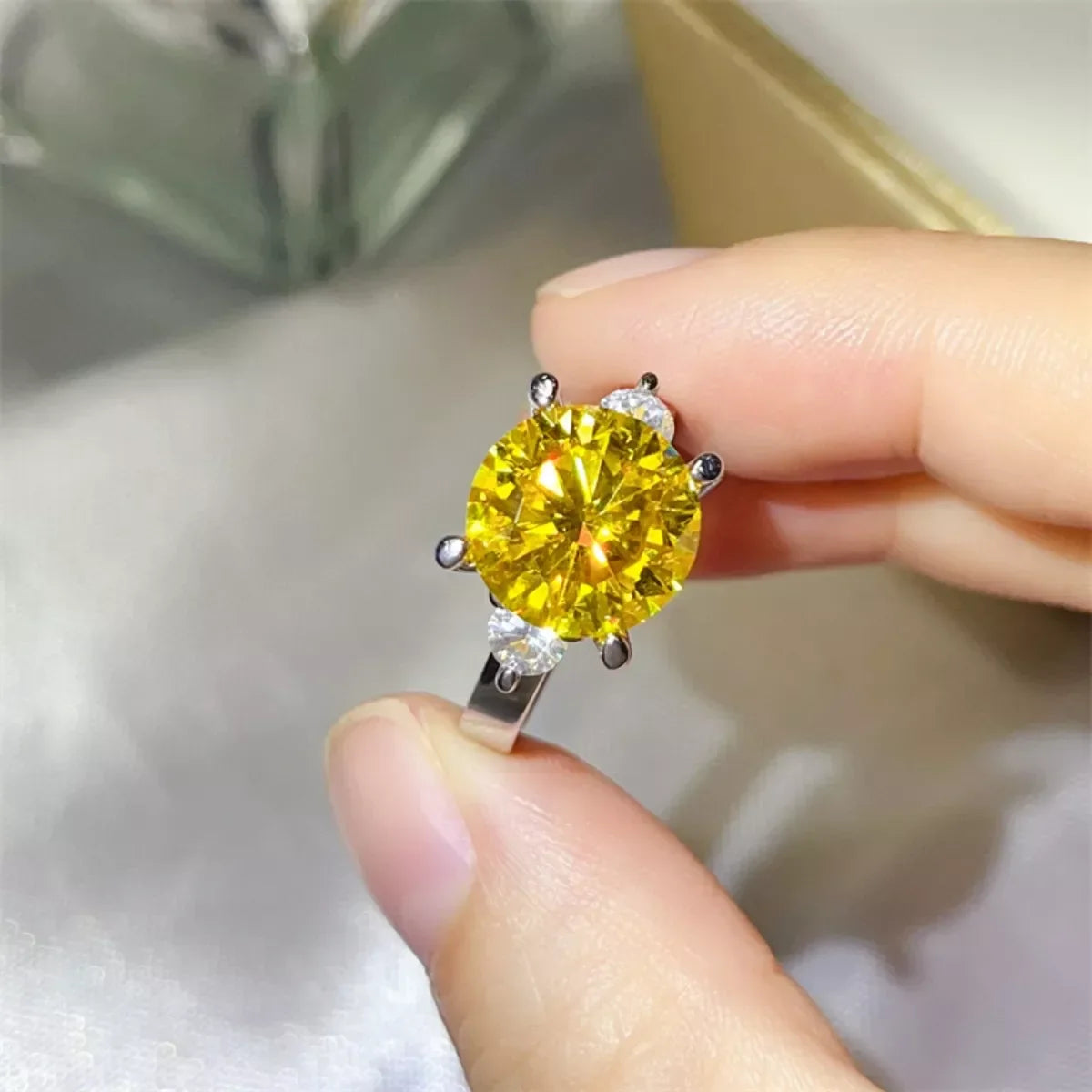 Moissanite Ring Chiara - 5 Ct Yellow Sparkle Shine Brilliant Women's Ring Velanci
