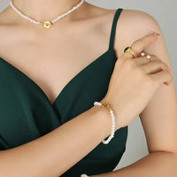 Gold Plated Titanium Pearl Necklace - Freshwater Pearl Velanci