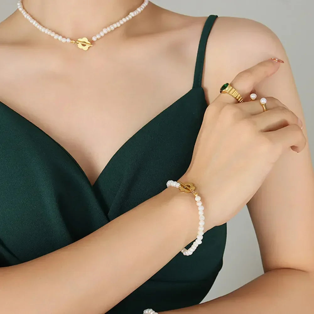 Gold Plated Titanium Pearl Necklace - Freshwater Pearl Velanci