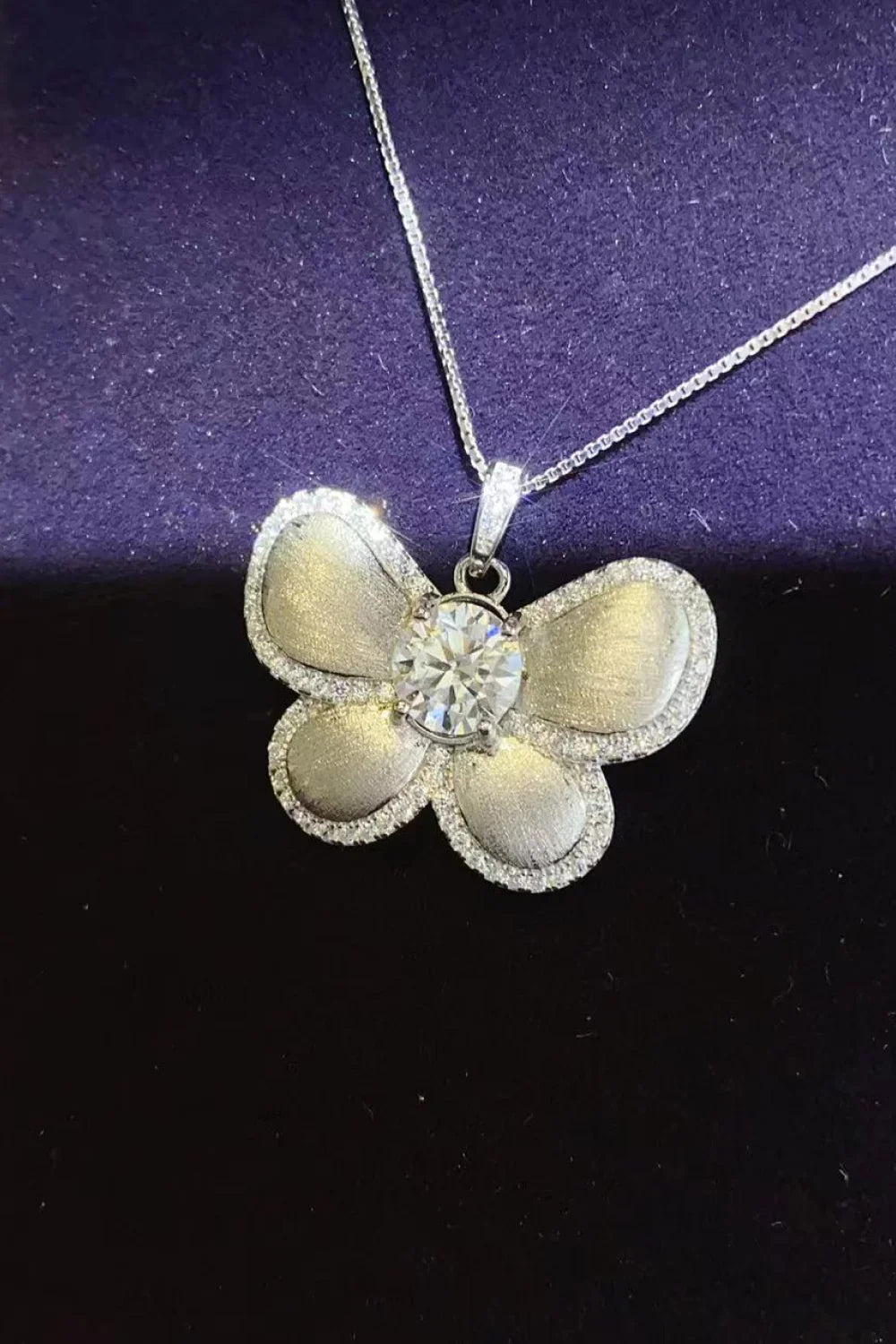 Moissanite Butterfly Pendant Necklace - 1 Carat Moissanite Velanci