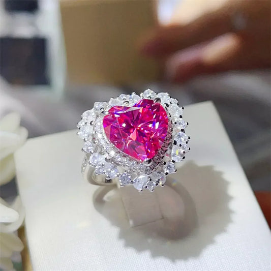 Ring Isabella - 5 Carat Moissanite Heart Glow Silver Women's Ring Velanci